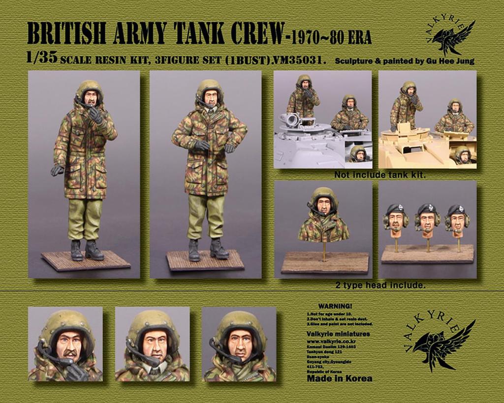 Valkyrie Miniature 1/35 Modern British Tank Crew Set, 1970s-1980s, Resin Kit (2 Figures + 1 Bust), VM35031