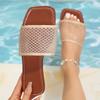 Plus Size Casual Slippers Women's Fashionable Rhinestone Mesh Flat Slippers Women Sandals Outdoor Sandy Beach Slider Flip Flops