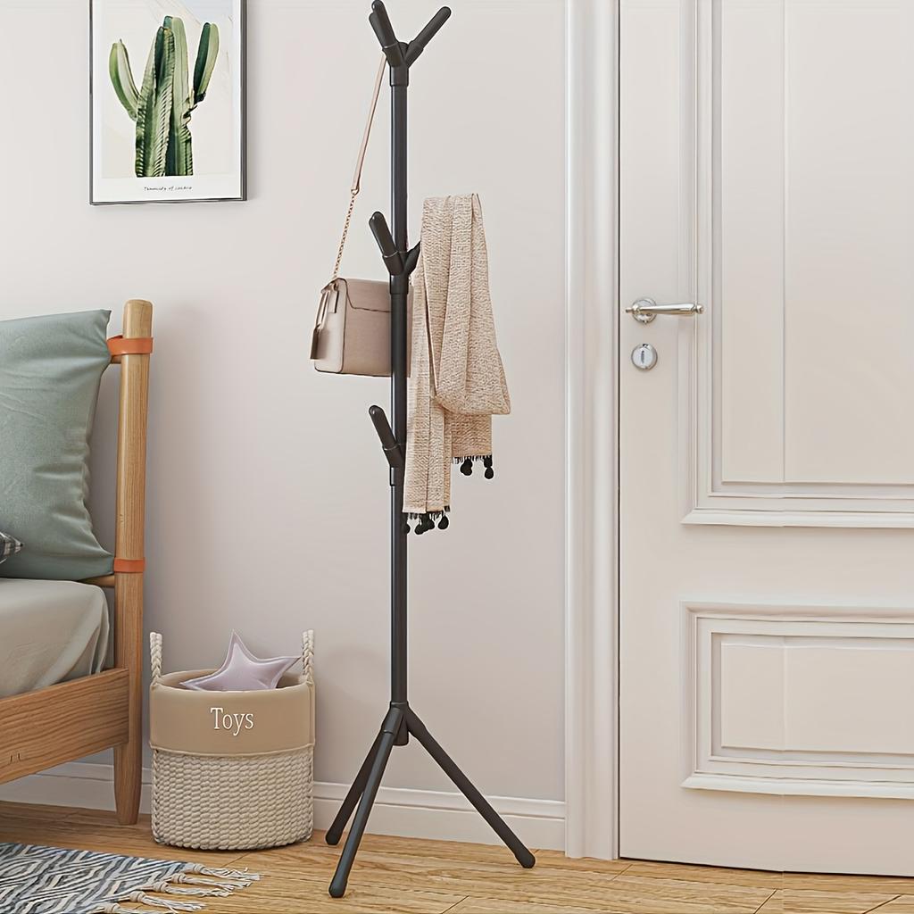 Multi-Functional Metal Coat Rack with 9 Hooks, Portable Branch-Style Hanger with 4 Shelves, for Hats, Bags, Scarves, and Towels, with Home Use
