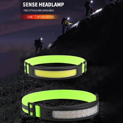 Интеллектуальный сенсор взмаха Кемпинговый налобный фонарь COB/LED Налобный фонарь Перезаряжаемая светоотражающая повязка на голову для бега, пешего туризма, чрезвычайных ситуаций