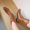 2024 Autumn New Shoes Woman Designers Chic Hollow Boots Pointed Toe Natural Genuine Leather Women Boots Mid-Calf Womens Shoes