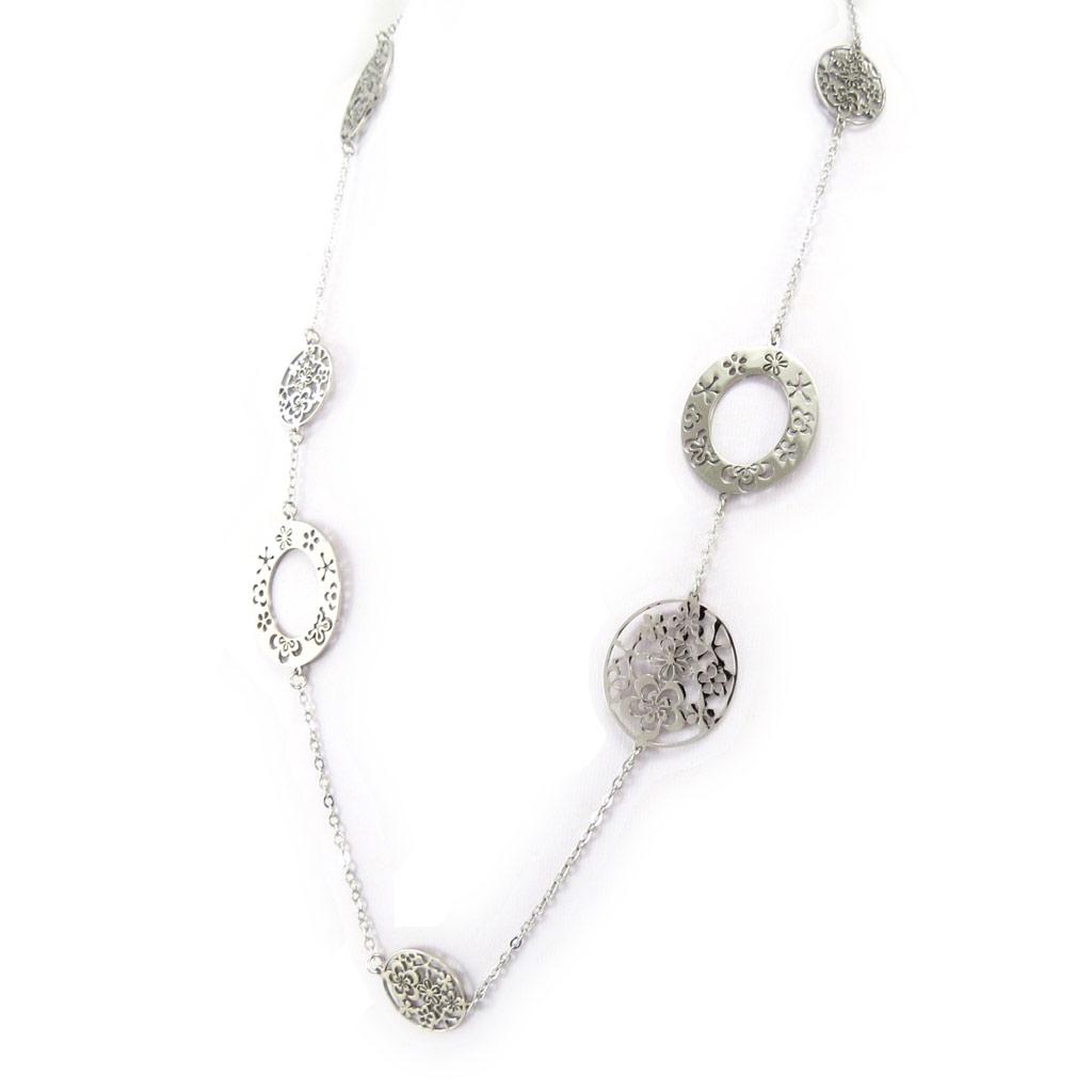 Altesse [K6010] — Серебряное стальное длинное колье «Флора»
