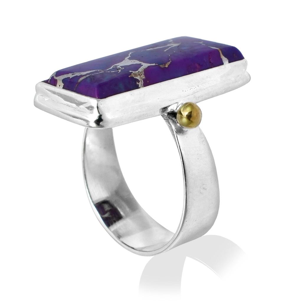 Двухцветное кольцо ручной работы из стерлингового серебра 925 пробы с натуральным фиолетовым бирюзовым камнем для женщин и девочек