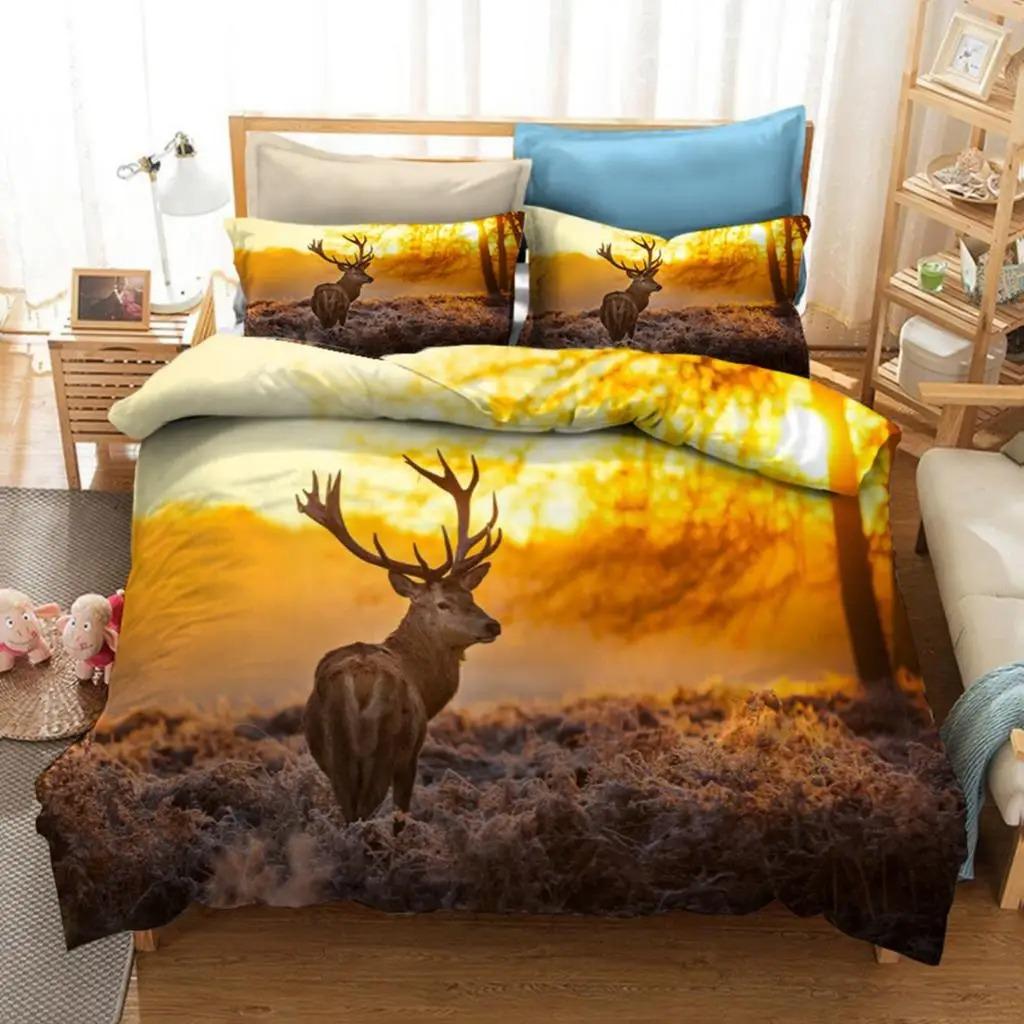Sunset Deer Bedding Set Single Twin Full Queen King Size Polyester Bedroom Duvet Cover Aldult Kids Comforter Quilt Cover Set