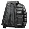 Winter Men's Cotton Thickened Coat Slim Fit Standing Collar Panel PU Leather Large Pocket Cotton Coat Men's Jacket