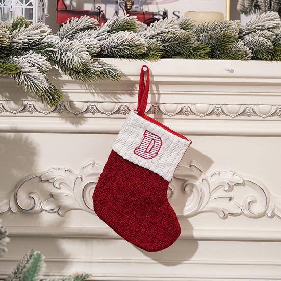 Mini Initial Christmas Stocking Embroidered Letter Knitted Christmas Stockings Festival Hanging Ornament for Home Christmas Decor