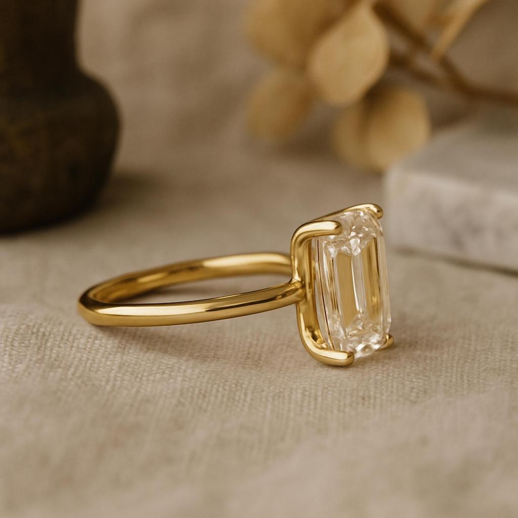 Yellow Gold Plated 925 Sterling Silver Emerald Cut Cubic Zirconia Solitaire Ring – Classic Engagement, Promise & Fashion Jewelry for Women