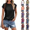 Women's Casual Loose Fitting Solid Color T-shirt Round Neck Pullover Short Sleeved Top
