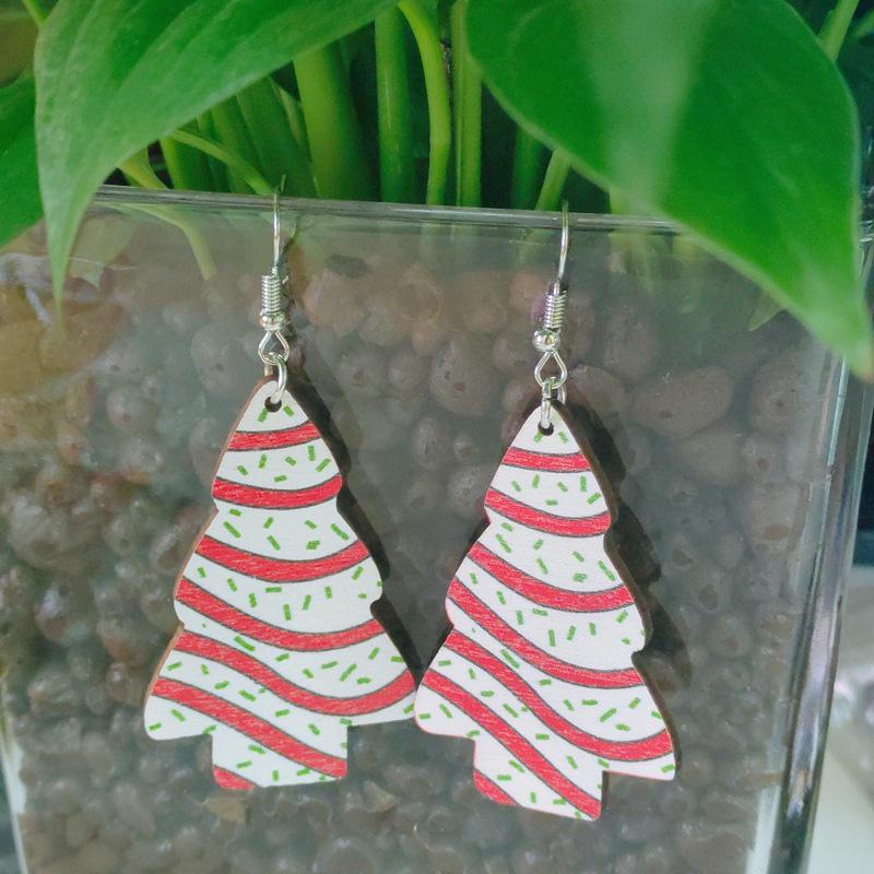 Christmas Tree Cookie Wooden Earrings - Festive Holiday Gift Pendant