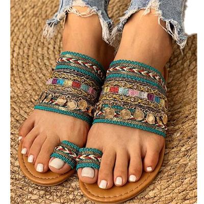 Модные летние туфли больших размеров с металлическими декоративными пайетками на плоской подошве в римском стиле с открытым носком, женская обувь в продаже