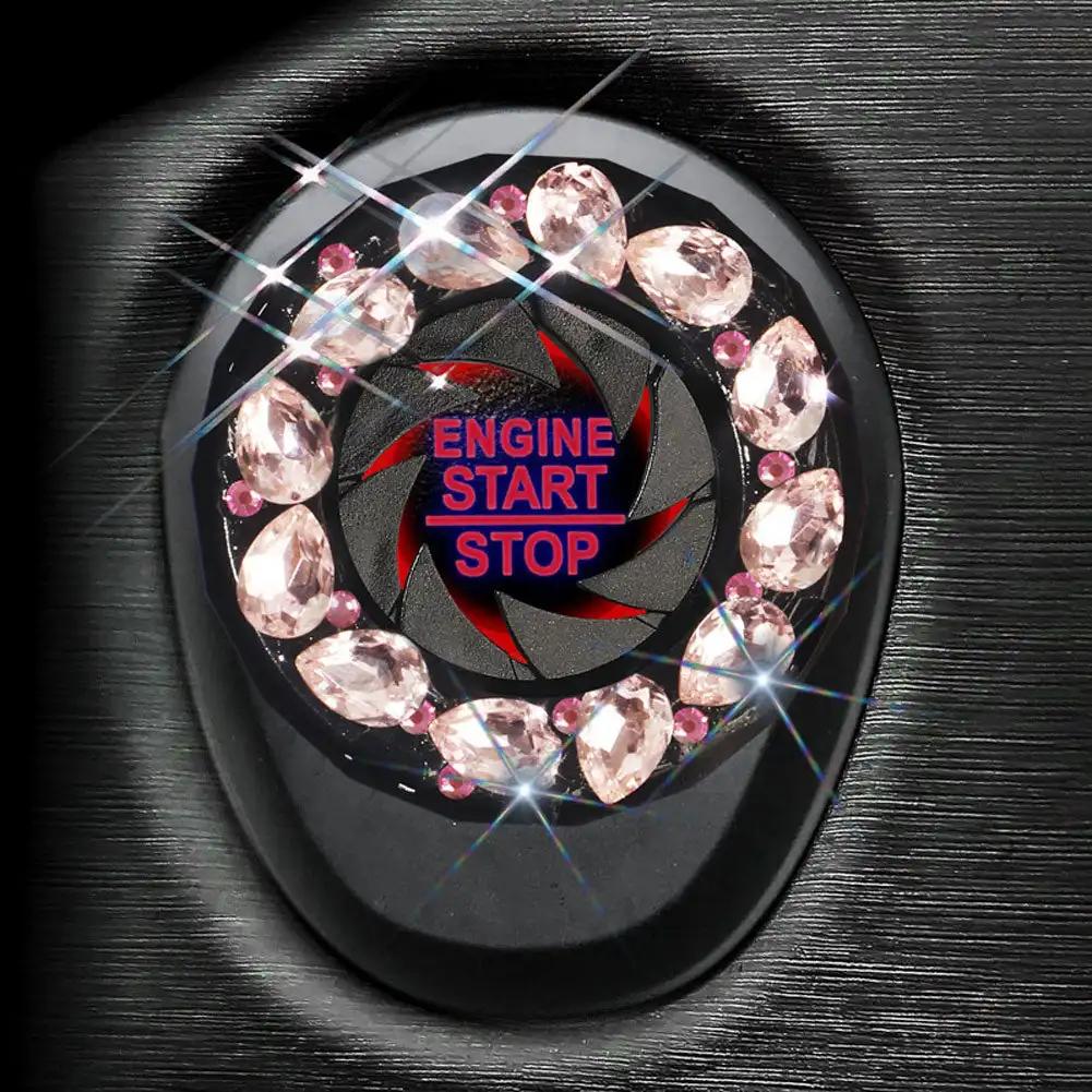 Вращающаяся хрустальная кнопка запуска и остановки двигателя автомобиля, крышка переключателя зажигания, защитный колпачок, декоративная наклейка