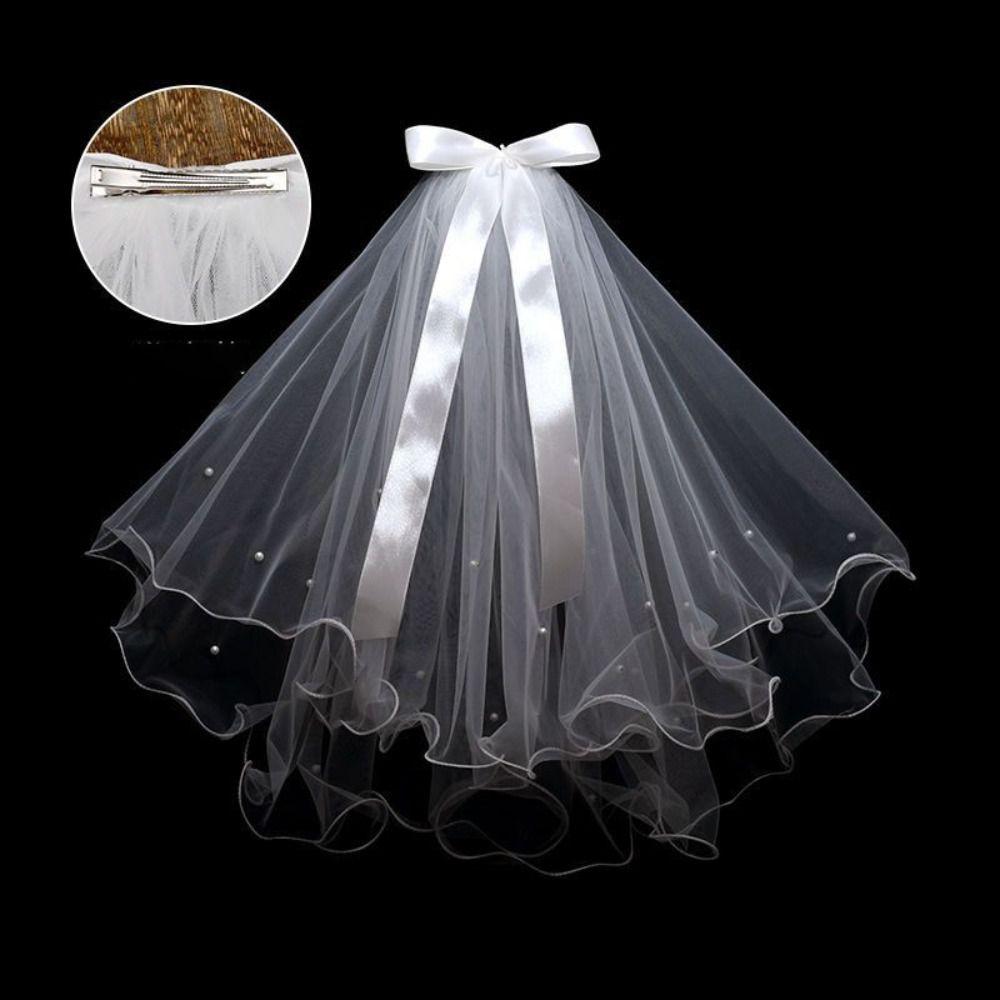 Flower Marry Veil Pearl Wedding Gauze Simple Bride Head Gauze Women