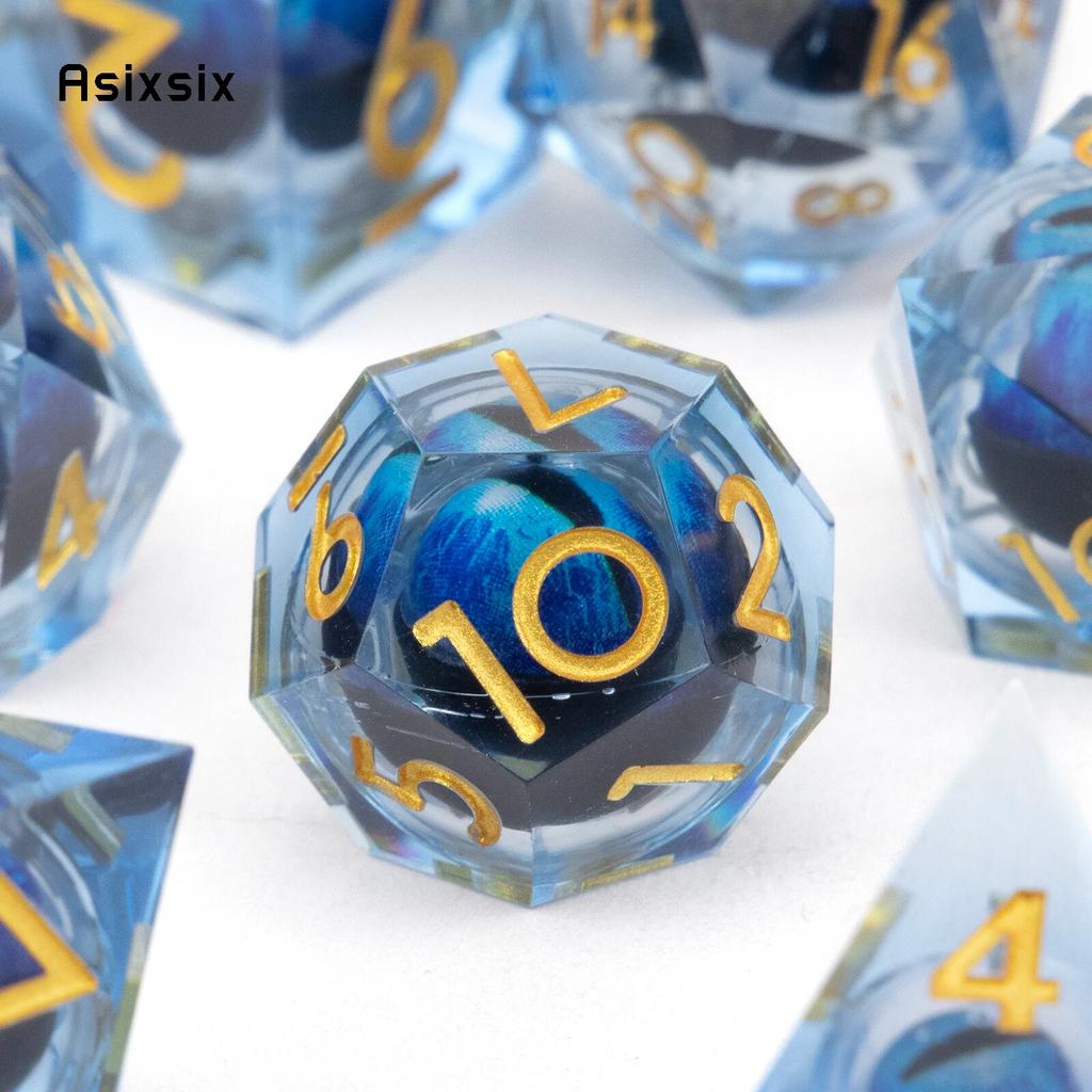 7 Pcs Blue Eyeball Golden Number Sharp Edge Resin Dice Polyhedral Dice Suitable for Role-Playing RPG Board Game