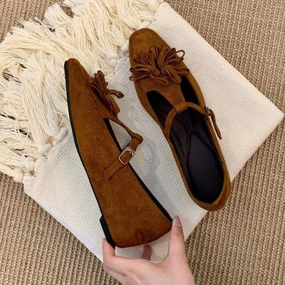 Модные замшевые туфли на скрытой платформе, осенняя новинка, квадратный носок, мелкий вырез, ремешок-слингбэк, мягкая подошва, нескользящие, низкий верх