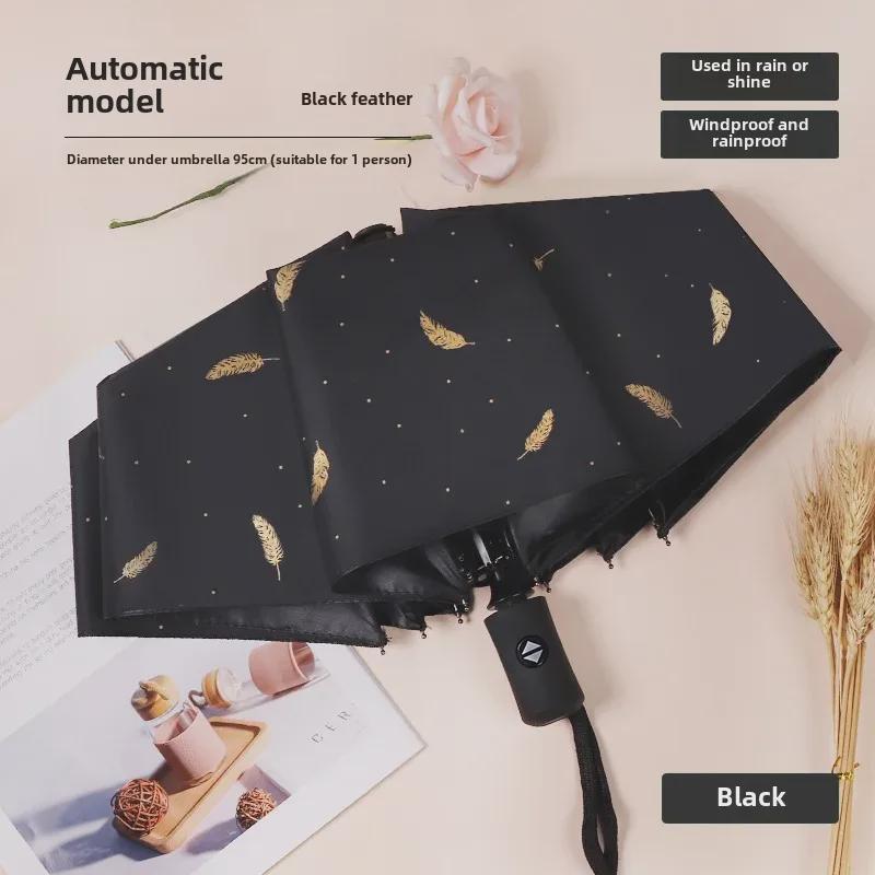 Зонт двойной цели Gold Feather Black от солнца и дождя с логотипом для женщин