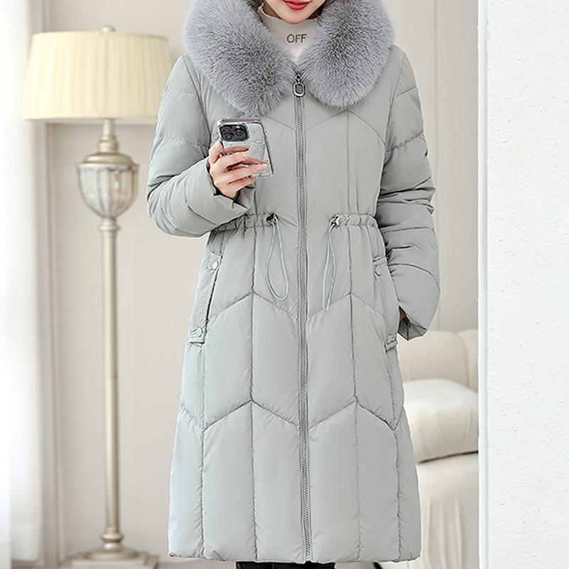 Fashion Women's Warm Winter Coats Hooded Elegant Faux Fur Collar Lady Jackets Thick Long Parkas