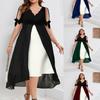 Women's Elegant Off-shoulder V-neck Patchwork Chiffon Faux Two-piece Irregular Plus Size Dress