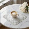Afternoon Tea Table Coaster Retro Square Placemat, Floral Embroidery with Beads, Heat Resistant Beaded Place Mats Mat, Washable Mat for Wedding Dining
