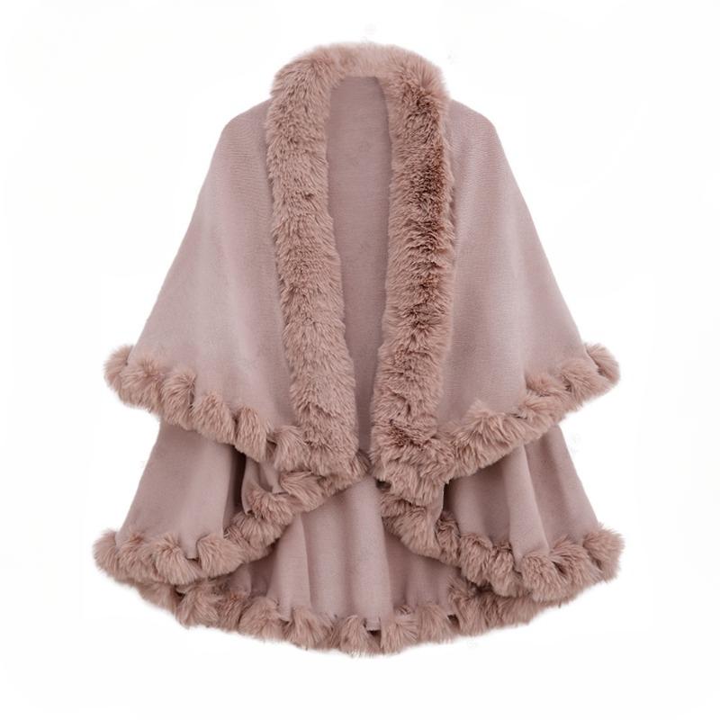 Осенне-зимняя женская двухслойная накидка из искусственного меха с капюшоном и кардиганом