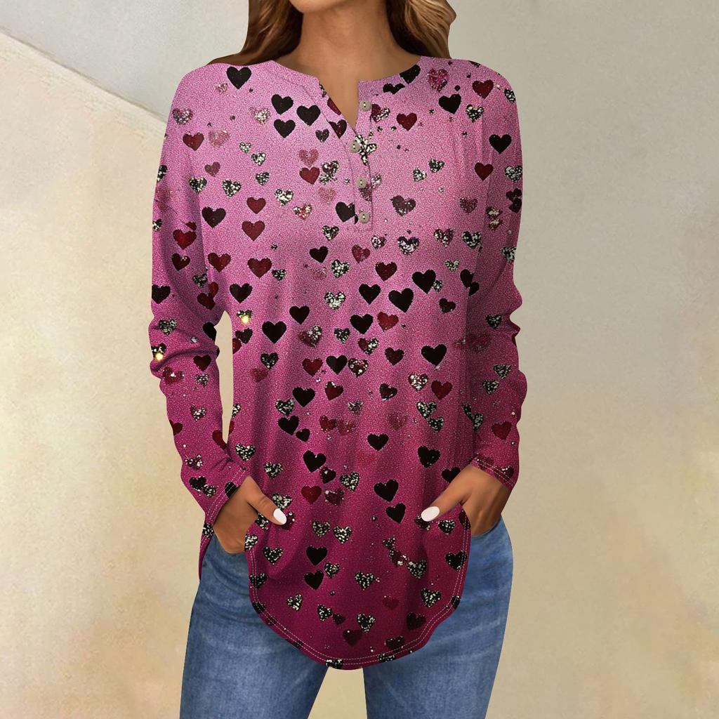 Женская мода свободный воротник на пуговицах с принтом длинный рукав футболка топы пуловер