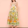 Летнее женское элегантное платье с принтом на эластичной спинке, стили для отпуска, длинные платья с французским цветочным принтом и бретельками через шею