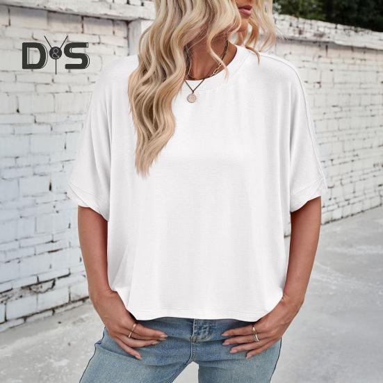 Женская летняя футболка с круглым вырезом и рукавом «летучая мышь», свободный крой, однотонная летняя повседневная футболка-пуловер, топы на каждый день