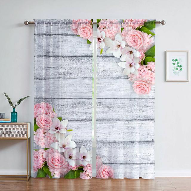Романтические сладкие цветы и листья, винтажные прозрачные шторы из вуали с текстурой дерева для гостиной, спальни, драпировка, кухонное окно, тюлевая занавеска
