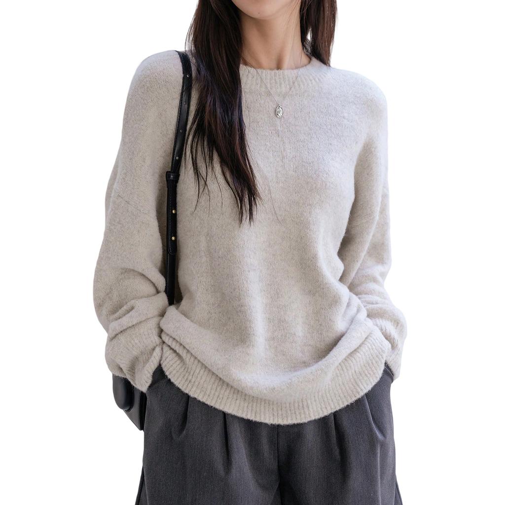 Women's Fashionable Casual Loose Versatile Lazy Style Long-Sleeved Round Neck Pullover Sweater