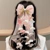 Sheer Ribbon Hair Bow Clip Flower Vine Tassels Ribbon Hair Clip Fashion Bow Hair Clip  Gifts