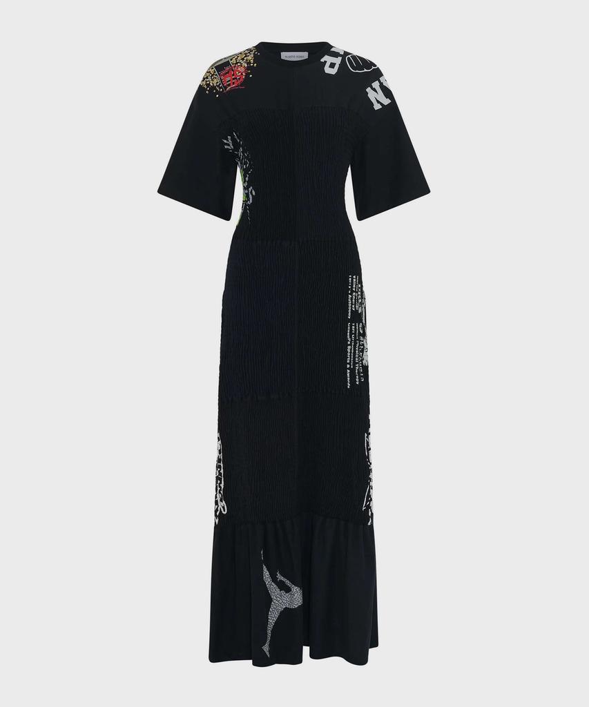 Marine Serre (W) Upcycled Shirred T-Shirt Long Fitted Dress Black