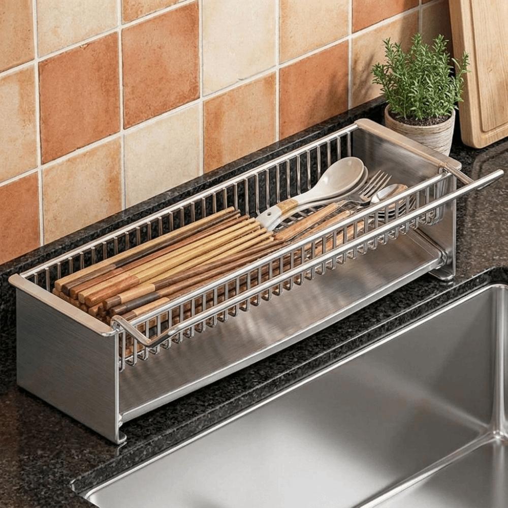Stainless Steel Chopsticks Storage Rack Large Capacity Chopstick Cage Spoon Storage Box Bathroom