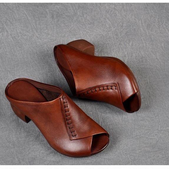 Мягкие кожаные верхние тапочки на толстом каблуке, удобные универсальные женские сандалии на среднем каблуке, женская обувь для мам