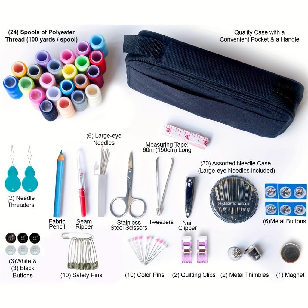Complete Sewing Kit with Threads Needles Scissors Tape Measure Buttons Portable Travel DIY Embroidery Handwork Sewing Tool Set