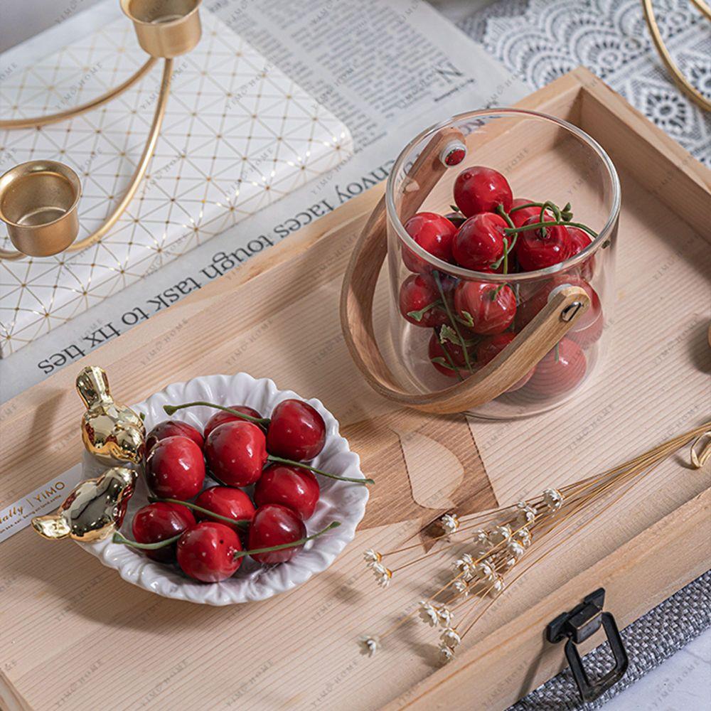 Decoration Mini Food Crafts Fruit Ornament Red Cherries Fruit Model Faux Cherry Artificial Cherries