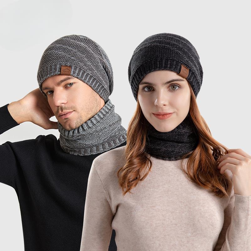 Зимняя шапка, шарф, комплект, женская модная шапка, мужская флисовая подкладка, теплая вязаная шерстяная шапка для отдыха на природе