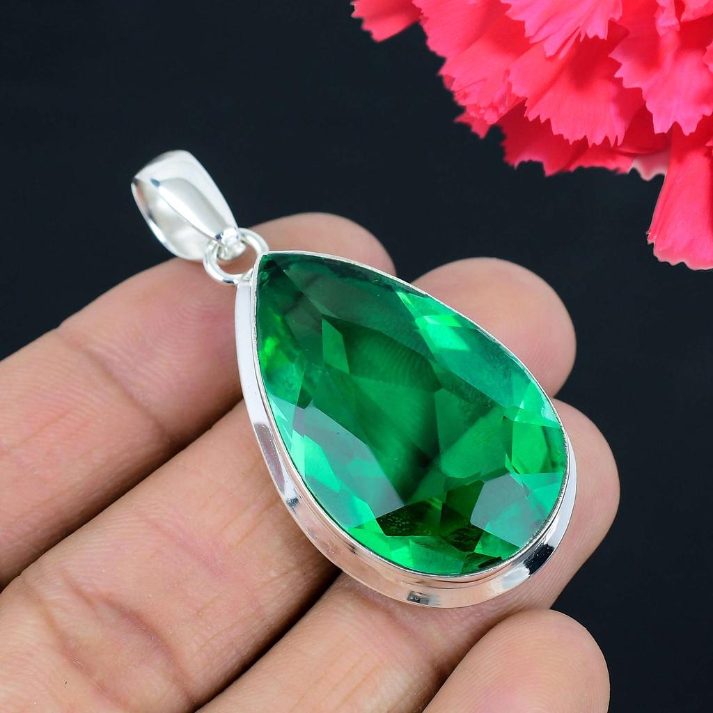 Подвеска из драгоценного камня перидот, твердая подвеска из стерлингового серебра 925 пробы, ювелирный подарок для унисекс
