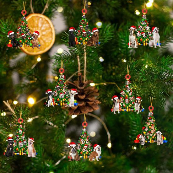 Рождественская подвеска в виде собаки, 2D, плоская акриловая подвесная шапка Санты, собака, кошка, рождественская елка, подвесное украшение для автомобиля, подарок для любителей домашних животных