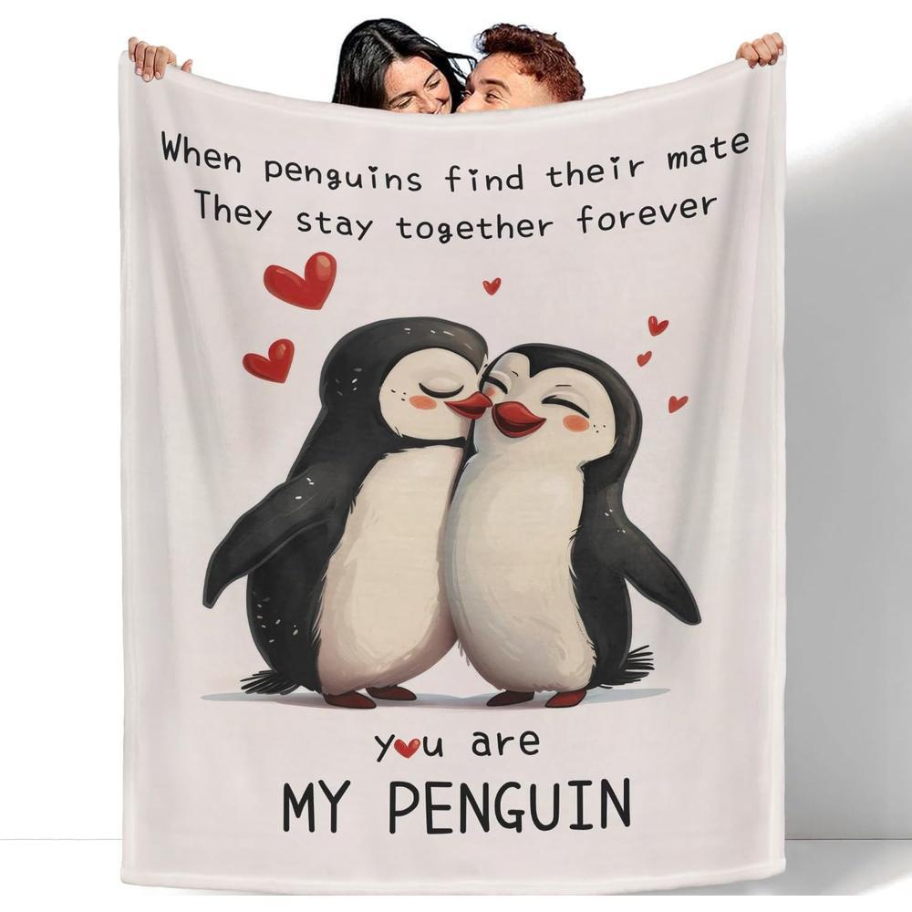 VIKAMA Penguin Couple Blanket, Wedding Anniversary Blanket, Valentine's Day Gift, Birthday Gift, Soft And Washable