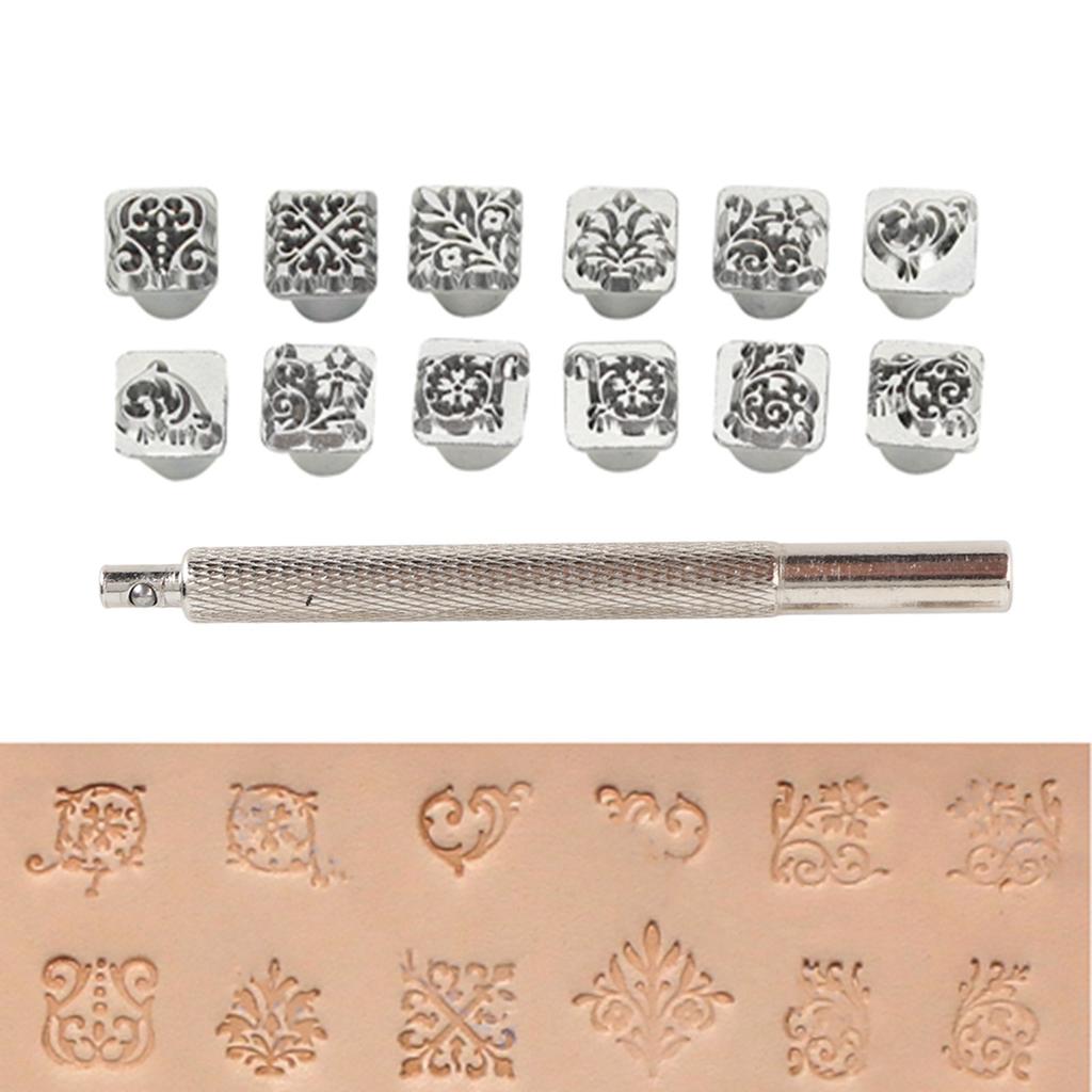 12 шт. штамповочный инструмент для дырокола династии Тан цветочный дизайн DIY растительный кожаный штамп 1 шт. ручка