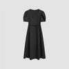 Women's Black Tie-Strap Puff Sleeve Midi Dress