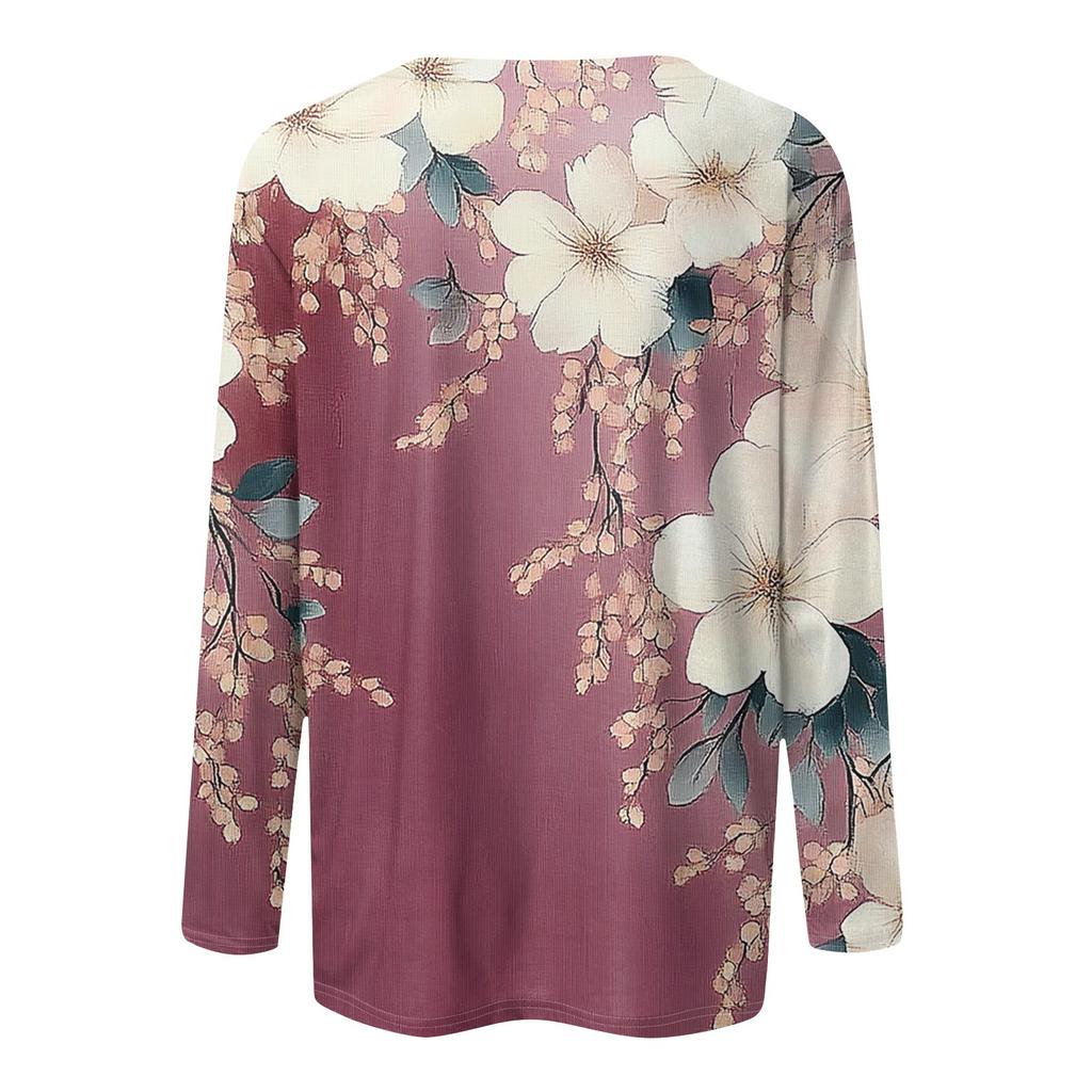 Женская модная повседневная футболка с круглым вырезом и длинным рукавом с принтом, топ