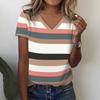 Striped 3D Printed T-shirt for Summer Women's V-neck Holiday Casual Top