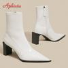 Fashion Aphixta 7cm High Heel Ankle Boots White Black Solid Color Patent Leather Women Shoes Elegant Pointed Toe Zipper Winter Boots