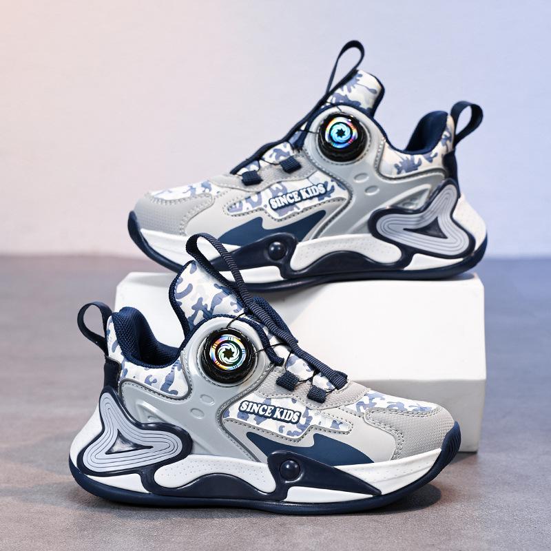 Boys Shoes 2025 Spring and Autumn Models Mesh Breathable Children's Sports Shoes Leather Surface Medium and Older Children's Running Shoes Youth Bas