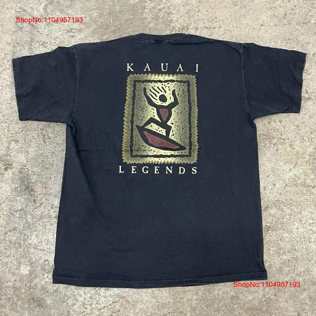 Vintage Kauai Hawaii Surfing Legends Art T Shirt Black Adult XL X Large Rare vintage Washed Stylish Stretched Breathable Soft