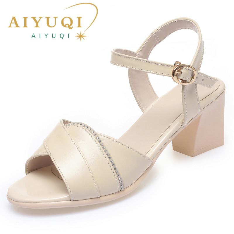 Fashion AIYUQI Fashion Sandals Women New Summer Genuine Leather Roman Sandals Women Mid Heels Fish Toe Shoes Sandals For Women