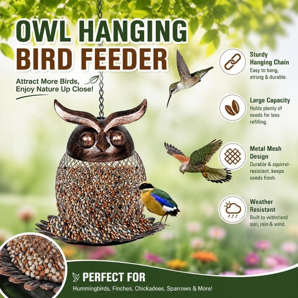 Owl Shape Metal Bird Feeder Rust Proof Owl Hummingbird Feeder  Yard Decoration