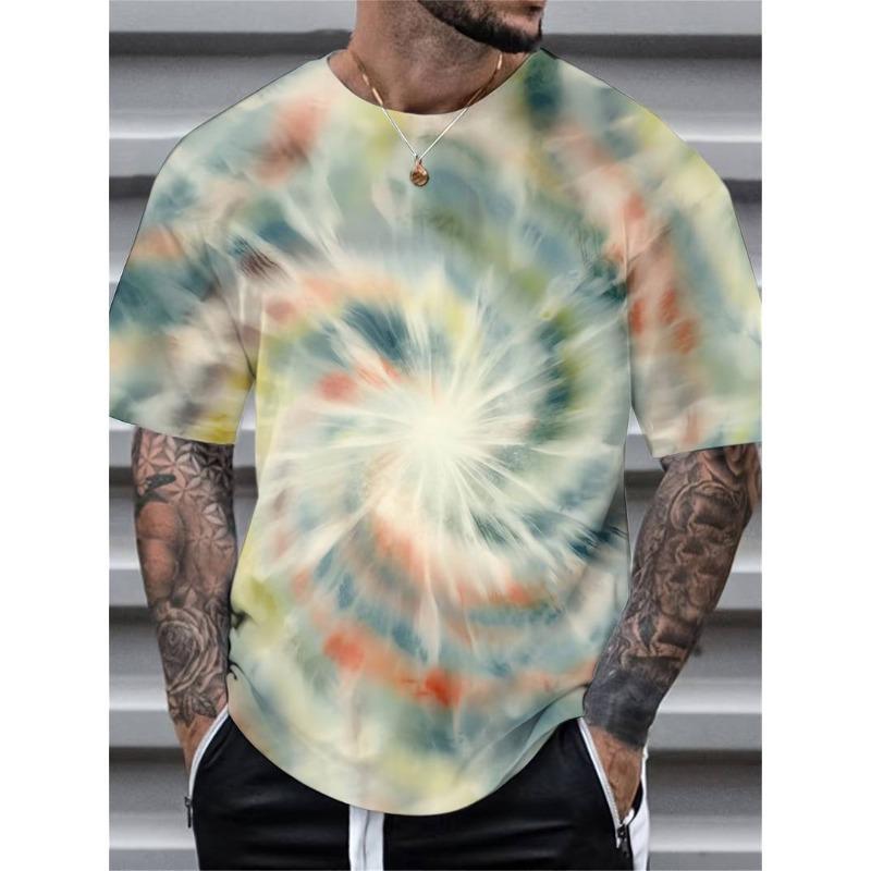 Summer Round Neck 3D Psychedelic Swirl Pattern Print Top Fashionable Casual Short Sleeved Men's T-shirts