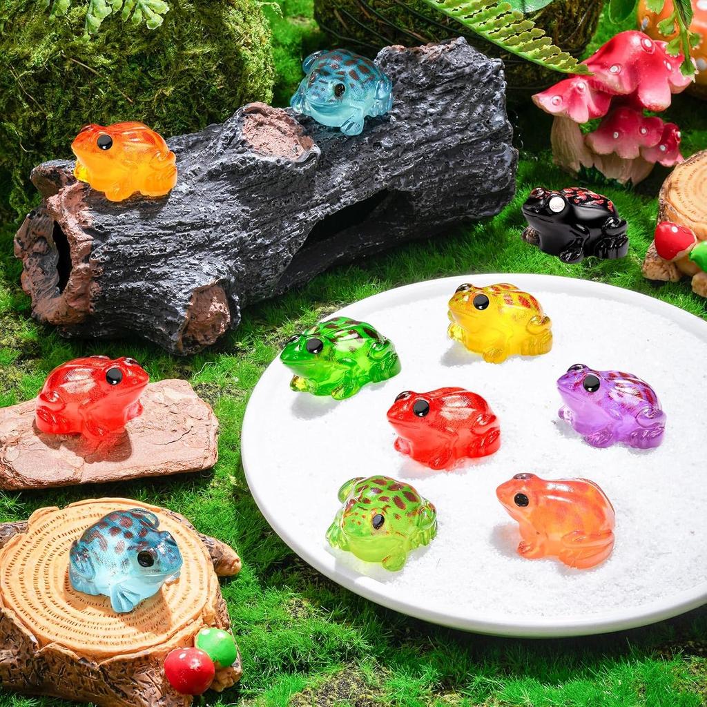 10Pcs Luminous Mini Resin Frogs Figurines, Glow In The Dark Frog Animals Tiny For Diy Fairy Garden, Glass Container