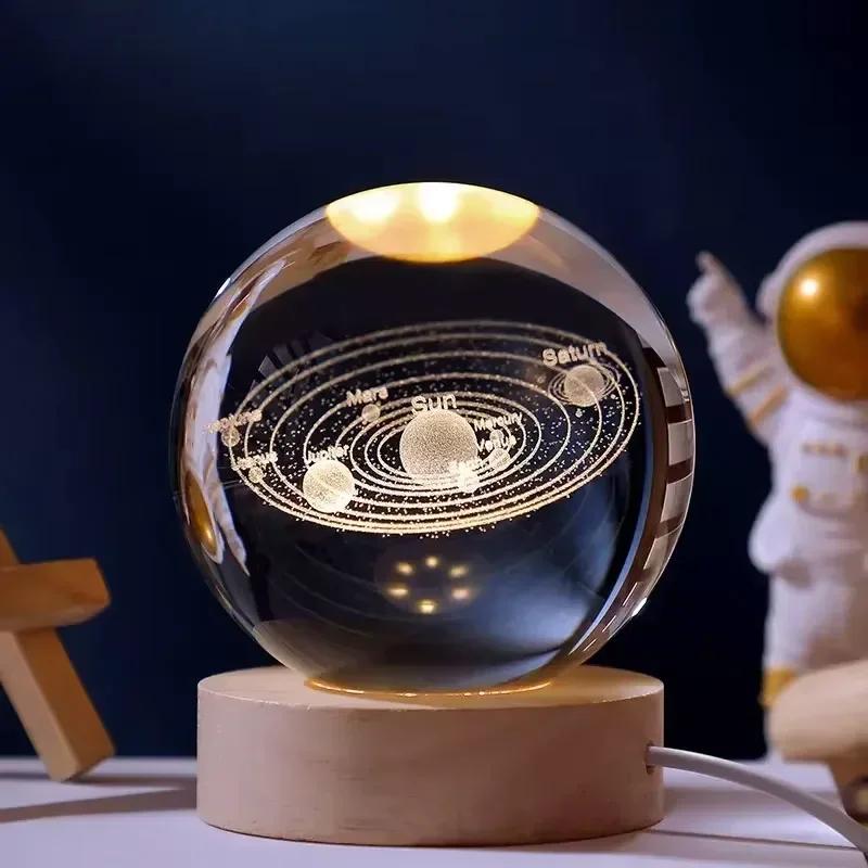 3D хрустальные светильники, светящийся планетарный галактический ночник, хрустальный шар, ночник, домашний декор, рождественский подарок